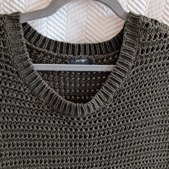 Lord & Taylor 424 Fifth Olive Green Crochet Knit Vest Medium Cotton Linen blend - Picture 4 of 7